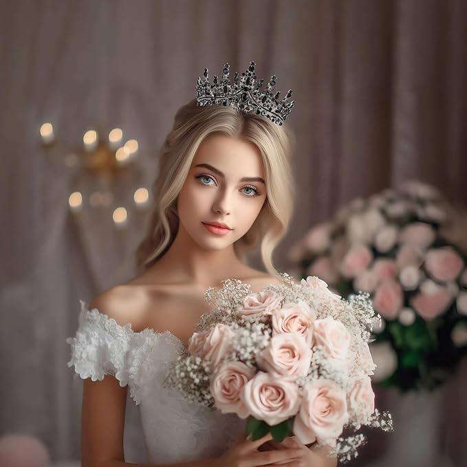 Schmoopy Tiara Crown for Women, Hair Accessories for Party Wedding (B-Black)