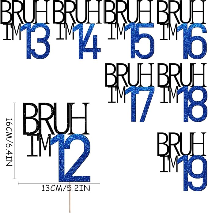 Bruh I'm 13 Cake Topper - Bro I'm 13, Happy Sweet 13 Ornament for Boys' 13th Birthday Party Supplies (blue 13)