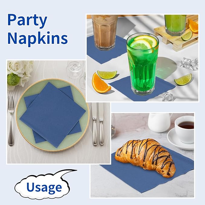 100 Pack Cocktail Napkins Disposable, 2-Ply 5" x 5" Party Napkins, Square Beverage Dinner Napkin for Wedding Birthday Party Anniversary Reception Bar Event (Navy Blue)