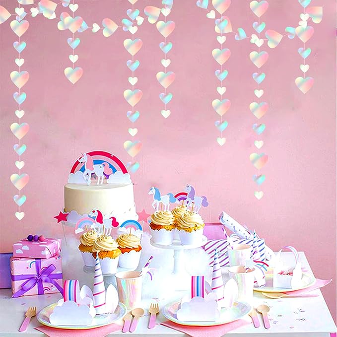 Iridescent Disco-Holograpic Party-Decorations Heart Garland - 56Ft Neon Galentines Love Hanging Streamers Banner,Wedding Bachelorette Birthday Engagement Bridal Baby Shower Backdrop Decor Burgleda