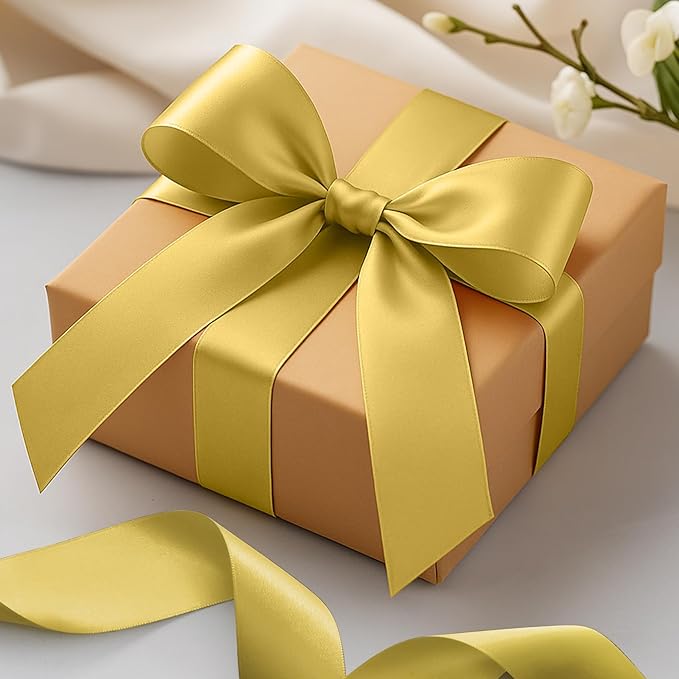 Fullive Champagne Gold Ribbon, 30 Yards Satin Ribbon 1 1/2 Inch, Polyester Satin Christmas Ribbon for Wedding Xmas Tree Graduate New Years Decorations DIY Bows Bouquet Gift Wrapping Christmas Favors