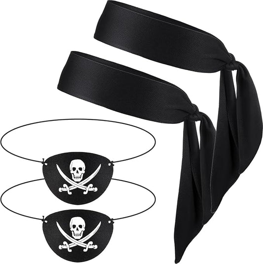 Zhanmai 4 Pcs Pirate Accessories Halloween Pirate Headband Costume Party Supplies Head Scarf Eye Patches for Cosplayer