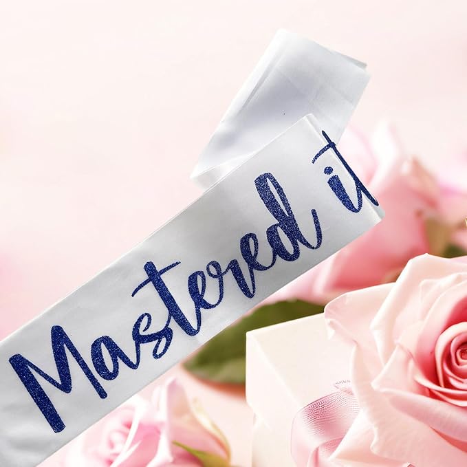 Graduation Mastered It Sash Class of 2025 Glitter Satin Sash for Masters Congrats Grad Decorations Grad Party Supplies,White Blue