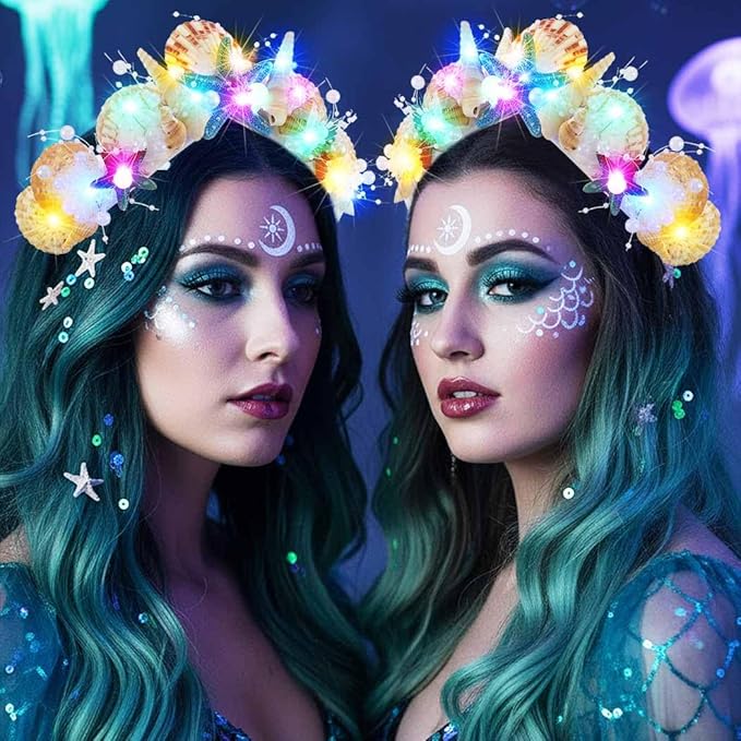 BARTOSI Mermaid Crown Light Up Seashell Headband Mermaid Costume Hair Accessories for Women