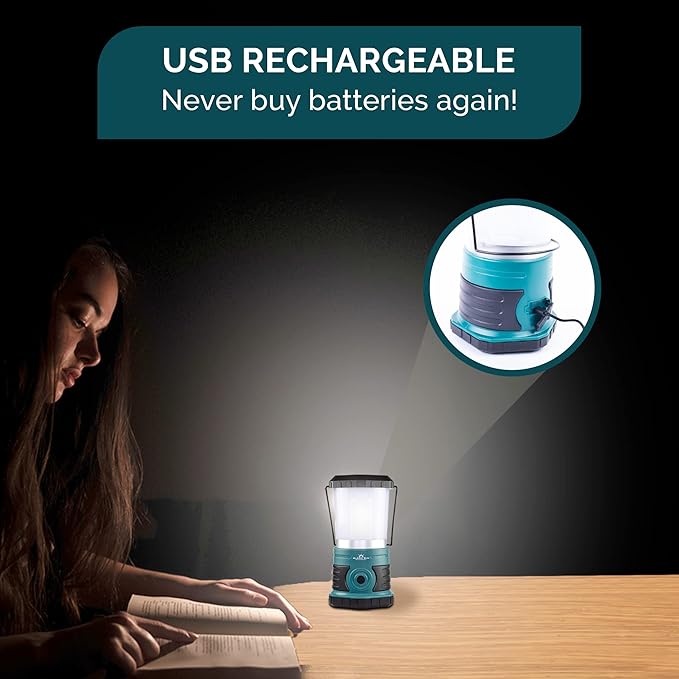 Blazin' Sun Rechargeable LED Lantern 1500 Lumen | 4000mAh Portable Camping Lantern | Hurricane, Emergency, Storm, Power Outage Light | 4 Modes | Runs Up to 25 Hours