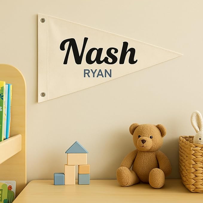 Personalized Canvas Baby Name Banner, Custom Nursery Pennant Flag Wall Decor for Kids Room Bedroom, Customizable Name Canvas Pennant Banner Sign, Boho Nursery Decor, Birthday Baby Shower Wedding Gifts