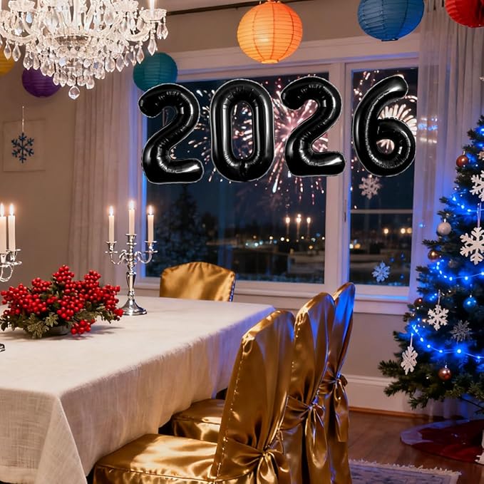 Black 2026 Balloons New Years Balloons 2026 Balloon Nnumbers for Happy New Year Decorations 2026 Signs Graduation Anniversary Balloons Decor