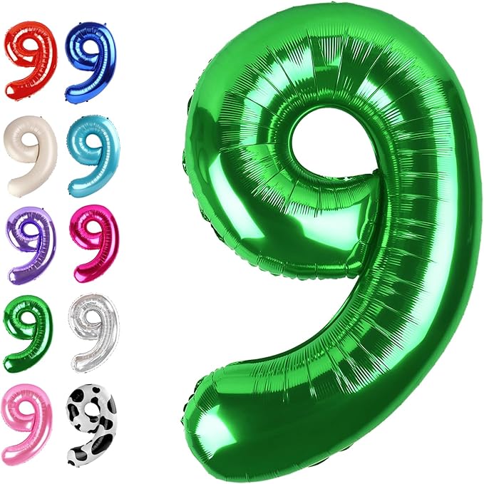 40 Inch Big Green 9 Balloon Number, Jumbo Giant Happy 9th 19 29 39 49 99 Birthday Party Decorations, Large Nine Mylar Foil Anniversary Birthday Party Engagement Decorations
