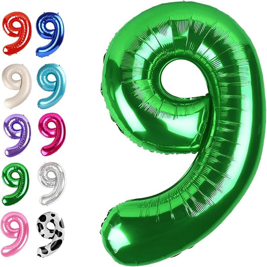 40 Inch Big Green 9 Balloon Number, Jumbo Giant Happy 9th 19 29 39 49 99 Birthday Party Decorations, Large Nine Mylar Foil Anniversary Birthday Party Engagement Decorations