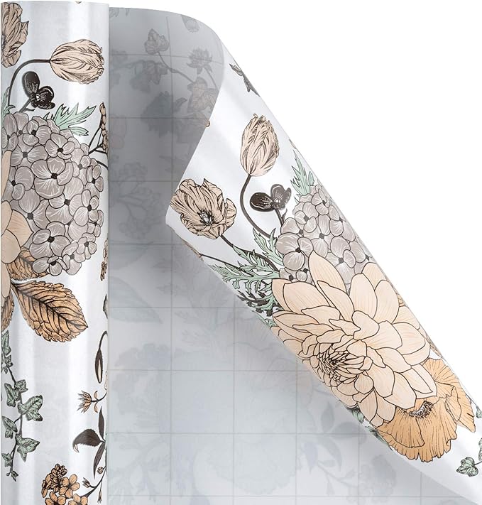 WRAPAHOLIC Floral Wrapping Paper - Mini Roll - 17 Inch X 33 Feet - Pearlized Vintage Floral Wedding Wrapping Paper for Birthday, Bridal Shower, Baby Shower