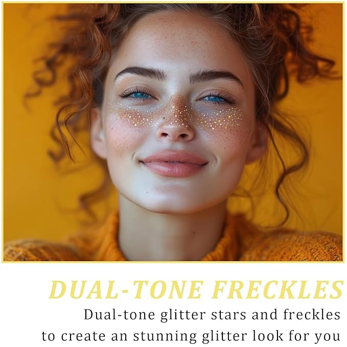 8 Pcs Gold Face Makeup Patches, Gold and Silver Glitter Freckles Face Tattoo, Glitter Freckles, Sparkle Makeup Patches, Waterproof Face Glitter Temporary Tattoos for Women