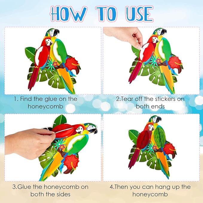 12 Piece Luau Party Decor Set 9.8 ft Hawaiian Tropical Hibiscus Garland Party Decoration Hawaii Paper Tiki Lanterns Tropical Birds Honeycomb Cutouts for Summer Birthday Hawaiian Themed Parties