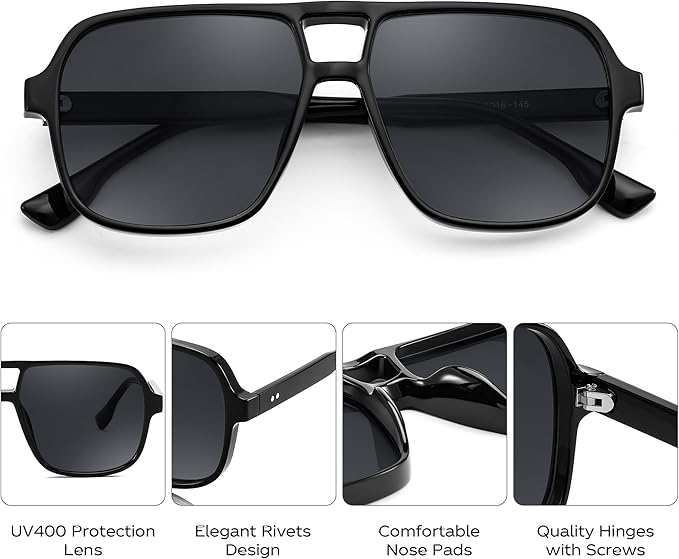 FEISEDY Retro Square Aviator Sunglasses Women Men 70s Vintage Trendy Plastic Frame Sun Glasses B4158