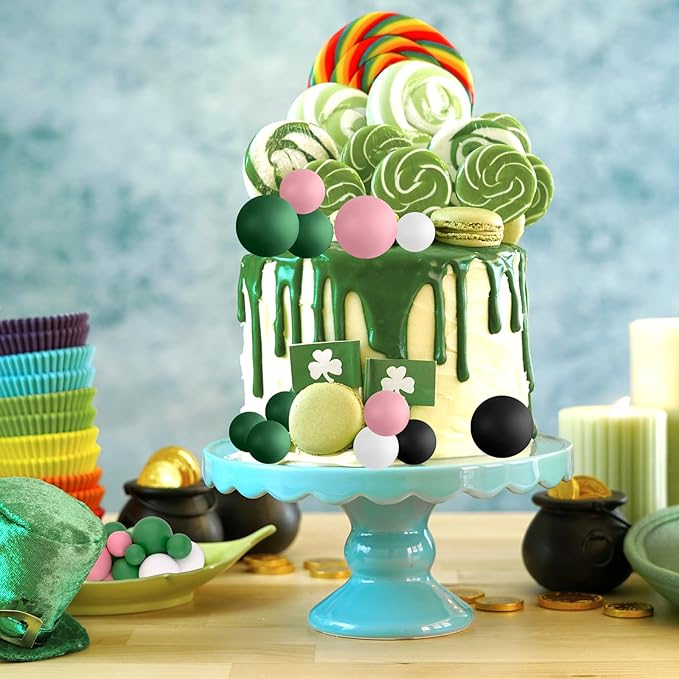 ASTARON 32 Pcs Ball Cake Topper Decorations Mini Balloons Birthday Cake Toppers Foam Balls Sticks Witch Themed Party Decorations Witch Party Cake Picks Decorations (Pink Green Black)