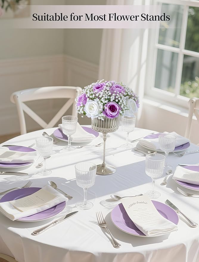 BLOSMON Fake Flowers Ball Centerpieces: 2 Pcs Lilac Rose Babys Breath Artificial Flowers Decoration for Wedding Table - Faux Silk Kissing Floral Bouquet Arrangements for Home Party DIY Decor