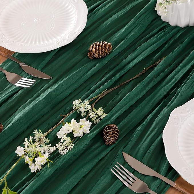 Emerald Green Table Runner Cheesecloth Table Runner 10FT Farmhouse Table Runners 120 Inches Fall Table Decor Dining Room Centerpiece Wedding Boho Baby Shower Birthday