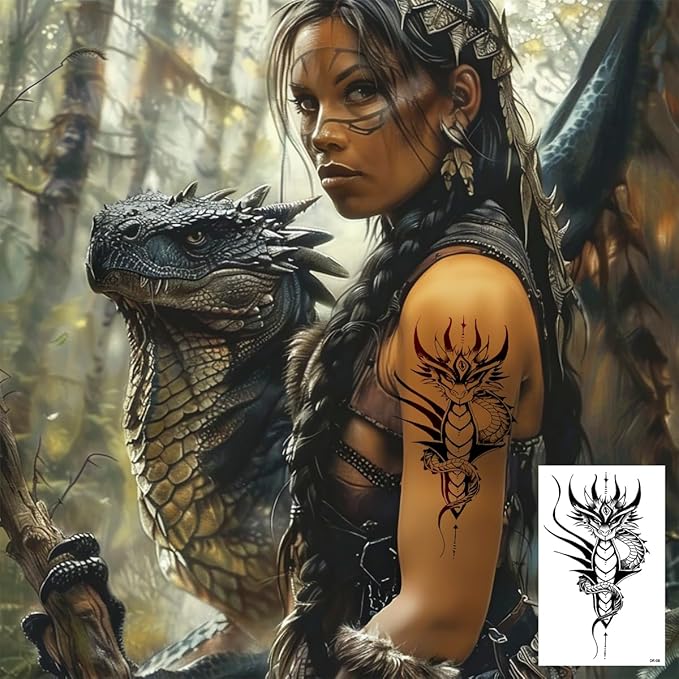 Temporary Tattoos for Men Women Fake Tribal Dragon Tattoo Stickers Waterproof Large 10 Sheets