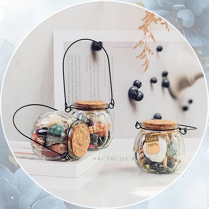 2 Pcs Decorative Glass Jars,Pumpkin Shape Bottles With Cork Stopper and Hanging Rings Wishing Bottle Hydroponic Glass Vases Decor for Home Furnishing Outdoor Party Wedding Centerpiece（Pumpkins）