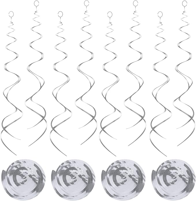 Silver Hanging Swirls Party Decorations 30 pcs Ceiling Swirl Foil Decoration for Parties