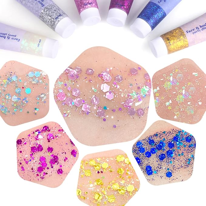 MEICOLY Purple and Gold Face Body Glitter Set, Mardi Gras Face Glitter,Mardi Gras Outfit for Women Kids,Mardi Gras Accessories for Carnival,Sparkly Chunky Glitter Makeup for Rave Festival