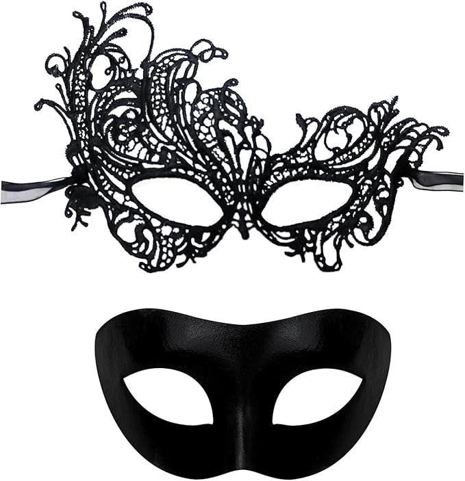 IncreDecor Couple Masquerade Lace Mask Set, Fit for Women and Men Venetian Halloween Masks, Specially for Costume, Mardi Gras