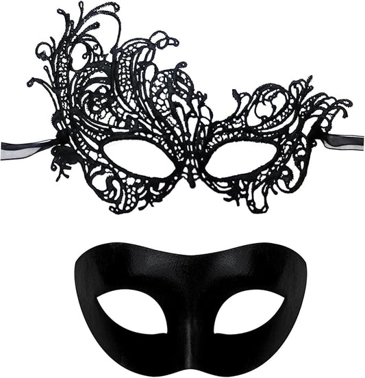 IncreDecor Couple Masquerade Lace Mask Set, Fit for Women and Men Venetian Halloween Masks, Specially for Costume, Mardi Gras