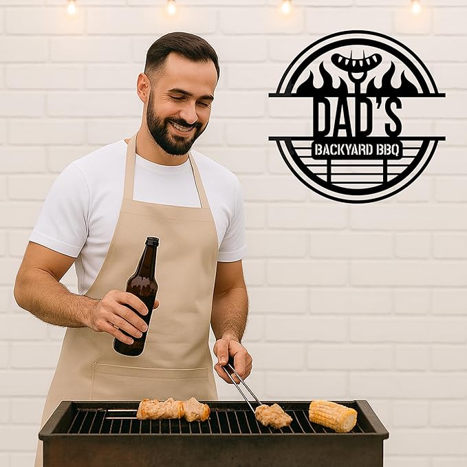 Custom BBQ Metal Sign Personalized Grill Name Wall Art for Outdoor Kitchen Patio Backyard Decor Fathers Gift for Dad Grandpa Husband Barbecue Smoker Area Sign, Grilling Lover Gifts 12