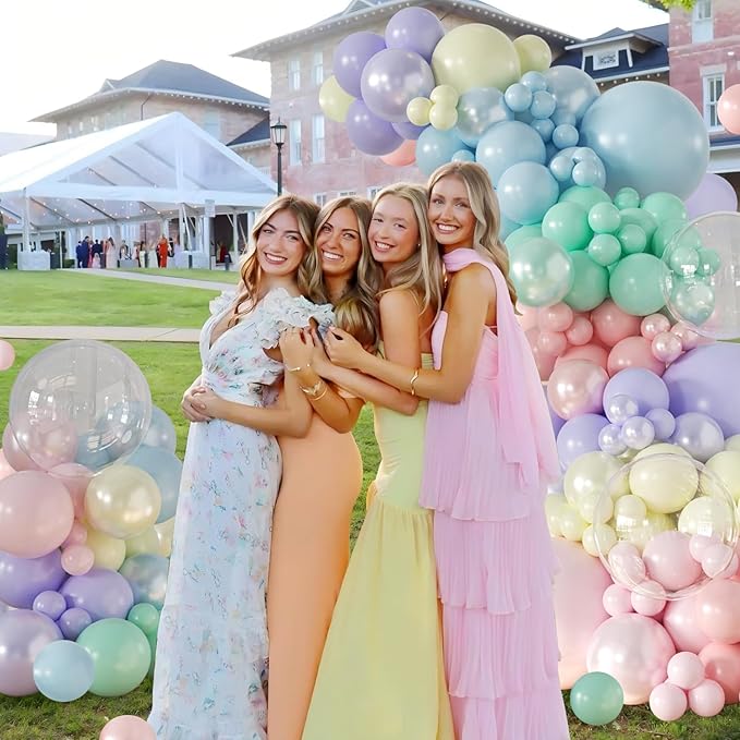 Pastel Rainbow Balloon Garland Arch Kit 126Pcs Double Stuffed Pearl Pink Blue Yellow Peach Purple Turquoise Clear Balloons for Birthday Party Baby Shower Gender Reveal Easter Spring Day Decorations