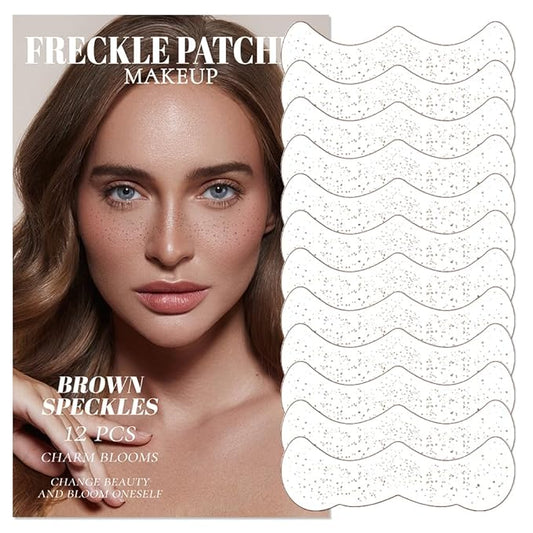 12Pcs Glitter Freckles for Women, Long Lasting Waterproof Holographic Sparkle Temporary Face Tattoo Star Sticker Makeup Patches for Rave Musical Festival Accessories (BROWN FAKE FRECKLES)