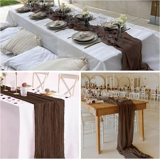 12 Pack Brown Cheesecloth Table Runner 10FT Boho Gauze Fabric Table Runner 35 x 120 Inch Rustic for Fall Thanksgiving Wedding Decor Baby Shower Party Boho Holiday Decoration