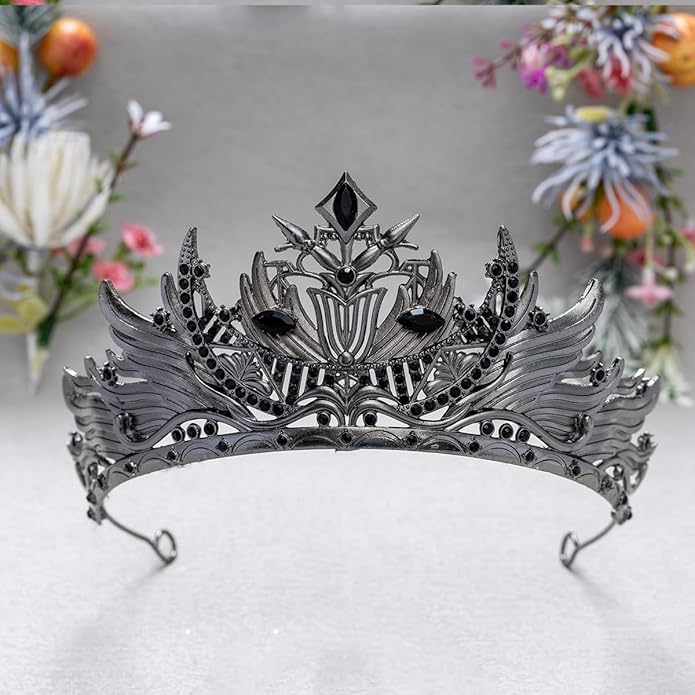 Gothic Red Crystal Flame Wing Tiara Crown for Women Girls, Halloween Cosplay Dark Queen Headpiece, Vintage Rhinestone Headband for Masquerade Party Wedding Prom Stage Accessories