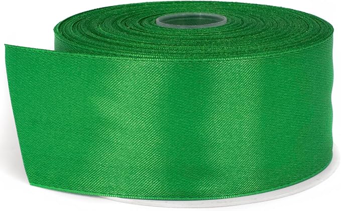Green Satin Ribbon Roll, 2" x 50 Yards, Double Face Solid Color, Thick and Durable, 100% Polyester for Gift Wrapping, Crafts, Hair and Decorations