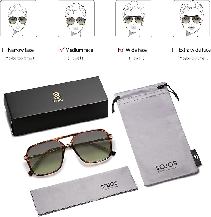 SOJOS Sunglasses for Women & Men, Square, Retro, Polarized Lens, Trendy Aviator, 90s Shades