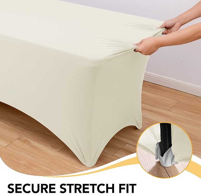 8-Pack Premium Cream Spandex Tablecloths for 6ft Rectangle Tables, Stain & Wrinkle-Resistant, Washable Stretch Polyester Fitted Table Cover for Weddings, Banquets, Trade Shows Events