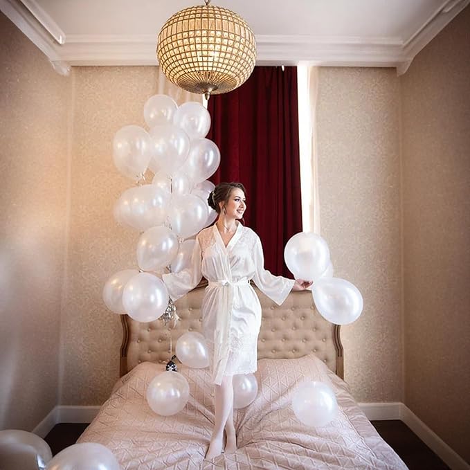 Pearl White Balloons 12 Inch, 50Pcs Pearl Balloon Bright Royal Clear Latex for Arch Helium Birthday Wedding Baby Shower Anniversary Party Decorations
