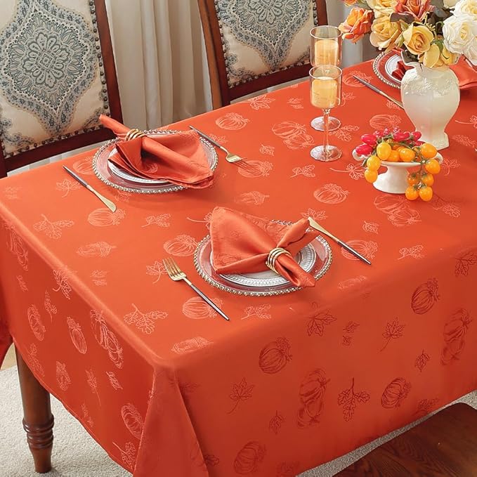 MATIRUG Fall Thanksgiving Napkins Square 20x20 Inches Set of 4, Pumpkin Damsk Waterproof Washable Dinner Table Napkins for Autumn Harvest Party Banquet Dinning/Burnt Orange