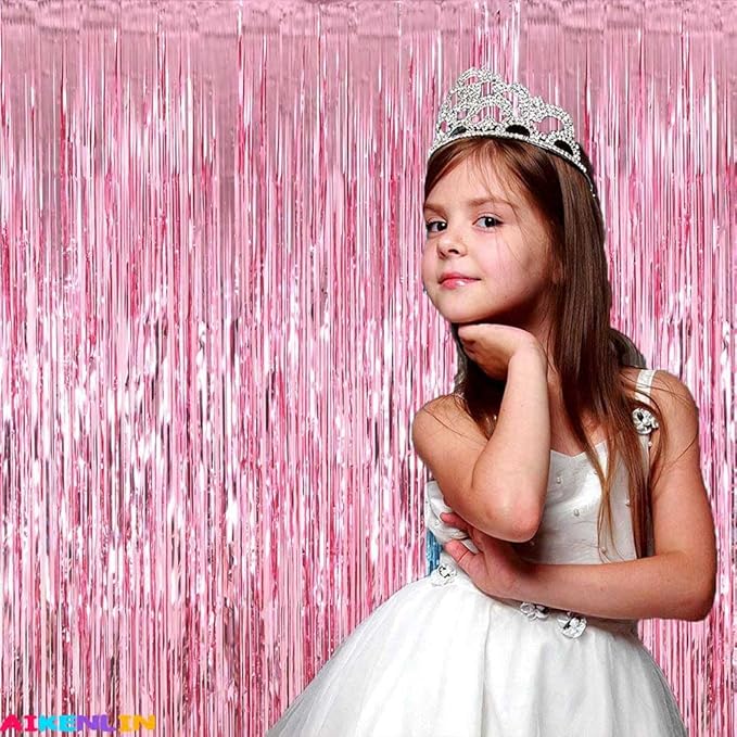 4 Pack Pink Foil Fringe Curtain Backdrop, 3.2Ft x 9.8Ft Metallic Tinsel Foil Fringe Streamers Curtains for Party, Photo Booth Props, Birthday, Wedding, Christmas Party Decoration Supplies