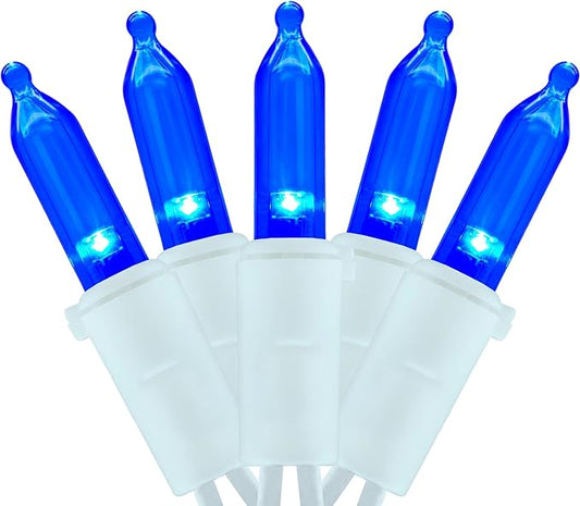 YULETIME 200 Blue LED Christmas Lights with White Wire, Pack of 2 Strands 33 Feet 100 Lights UL Certified Holiday String Light Set