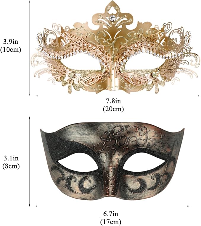 Coddsmz Couple Masquerade Mask Set - Venetian & Mardi Gras Mask for Women & Men