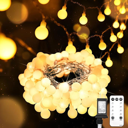 suddus String Lights for Bedroom, 33ft 100 Led Connectable Globe String Lights Indoor, Hanging Fairy Lights Plug in with Remote for Room, Dorm, Outdoor, Christmas Tree Decor, Thanksgiving, Warm White