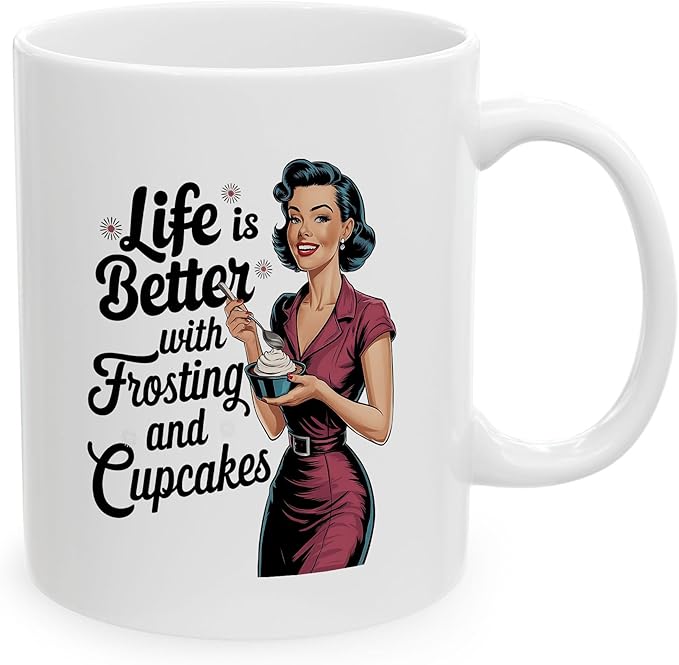 Retro Women Frosting & Cupcakes Sarcastic Coffee Drinking Cup, White Ceramic Mugs, 11oz 15oz