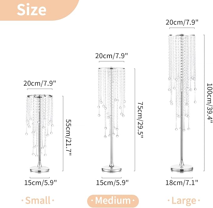 NUPTIO Silver Crystal Wedding Vases - 10 Pcs 29.5in Tall for Centerpieces, Aisle Decorations, Parties
