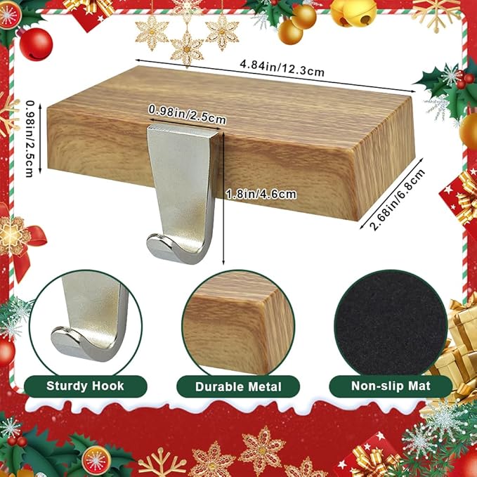 MGahyi Christmas Stocking Holder Bases - Mantel Stocking Hangers Hanging Hooks for Fireplace Stand Holder Weighted Hangers for Xmas Holiday Decoration (Light Wood,2)