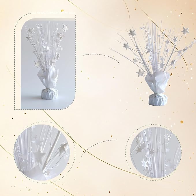 12 Pack White Foil Spray Centerpieces Stars Brust Table Centerpieces for Wedding Birthday Anniversary Holiday Party Decor, White Star Balloon Wights for Party, Table Decor for Party