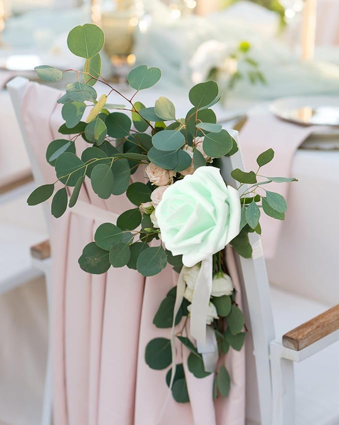 100Pcs Light Green Artificial Flowers Realistic Roses, Real Looking Fake Roses with Stem for DIY Wedding Bouquets Centerpieces Bridal Shower Party Home Romantic Decorations (Light Green, 100pcs)