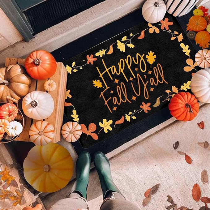 Thanksgiving Fall Welcome Mat With Non-Slip Backing, Hello Door Mat Fall Door Mat With Non-Slip Backing Front Porch Rug Welcome Mats for Autumn Halloween Thanksgiving Farmhouse Decor, 24"x16"inch