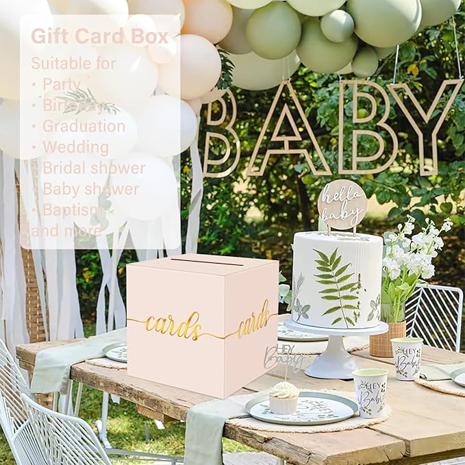 1 Pack Blush Pink and Gold Foil Card Box for Party, 8.7" Blush Pink Gift Card Box for Birthday, Wedding, Baby Shower, Retirement, Anniversary, Graduation, Raffle Ticket, Party