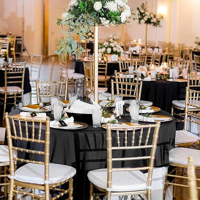 10 Pack Round Tablecloth Black 120 Inch, Stain Resistant and Wrinkle Polyester Fabric, Washable Table Cover for Kitchen Dining, Wedding, Buffet Table, Holiday Party