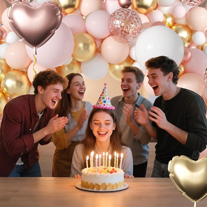 162pcs Pink and Gold Balloon arch Kit, Rose Gold and White with 2pcs Love Foil Balloons for Baby Shower, Bachelorette, Wedding, Princess Party, Girl 16 Birthday Decorations