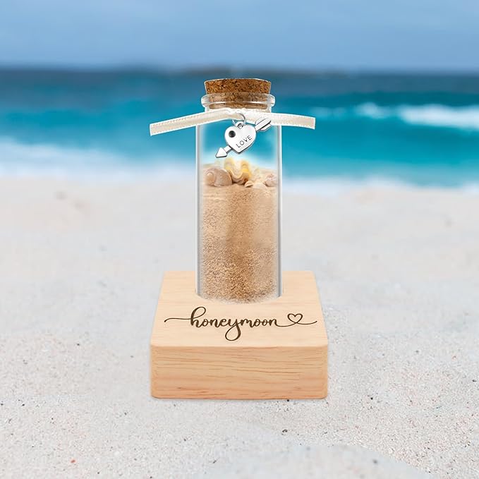 Personalized Honeymoon Sand Jar，Custom Anniversary Photo Presents, Vacation Keepsake Jar，Wedding Presents，Honeymoon Present, Bride to be Gift，Valentine’s Day Gifts for Boyfriend Girlfriend (Style 3)